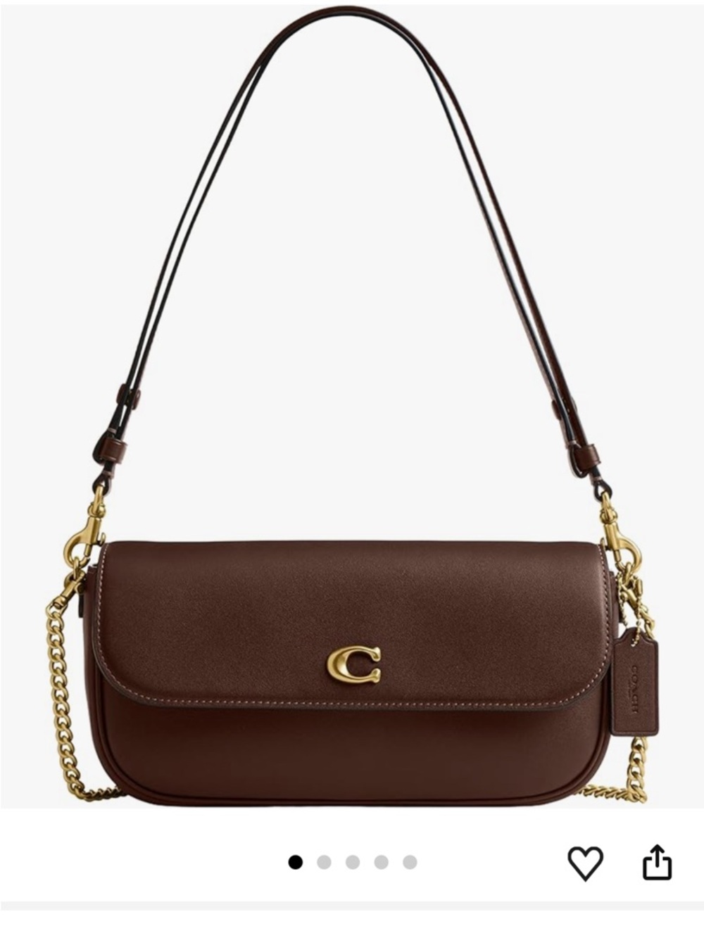 Coach Dark Brown Leather Shoulder Bag with Gold Hardware